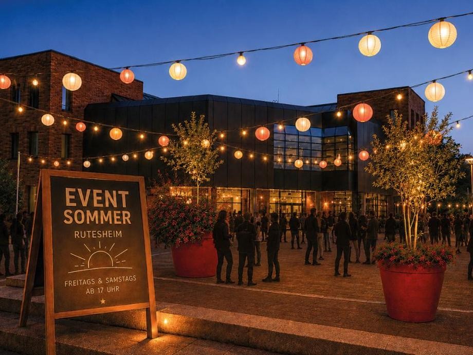 Eventsommer 2026 Blick auf den mit vielen Lampions geschmückten Rathausvorplatz, auf dem viele Personen stehen.