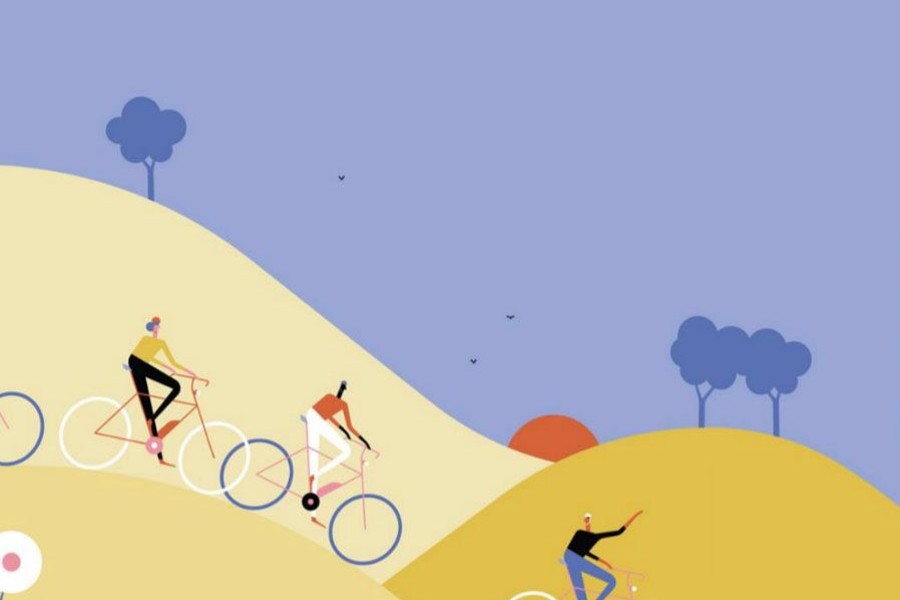 Grafische Darstellung Radfahrer mit Hügellandschaft