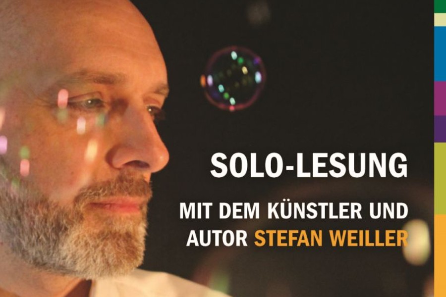 Plakat mit Terminankündigung sowie dem Portrait des Künstlers Stefan Weiller.          