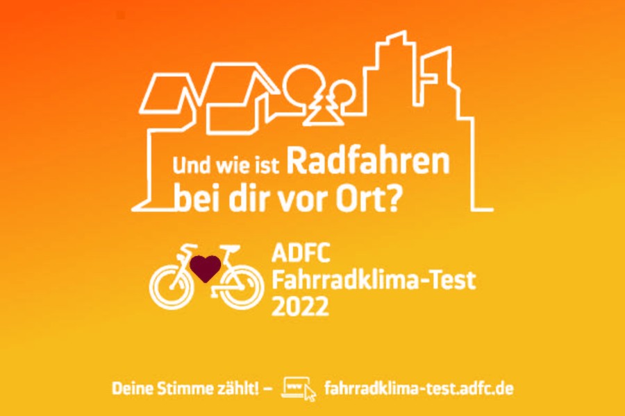 Orange-weißes Logo ADFC Fahrradklima-Test 2022.