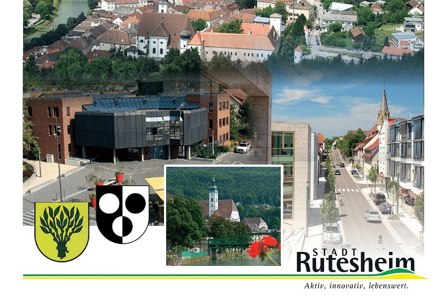 Zu sehen ist das Titelbild der Sonderbeilage Rutesheim-Scheibbs mit den jeweiligen Wappen.            
