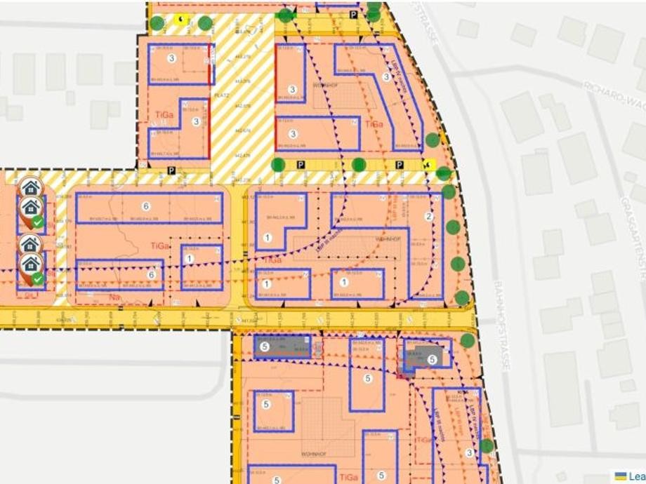 Lageplan Ausschreibung Doppelhausplätze Bosch-Areal Lageplan des Bosch-Areal mit den eingezeichneten Doppelhausbauplätzen.
