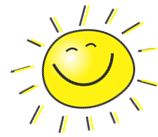 Sonne Gelbe Sonne mit lachendem Gesicht.