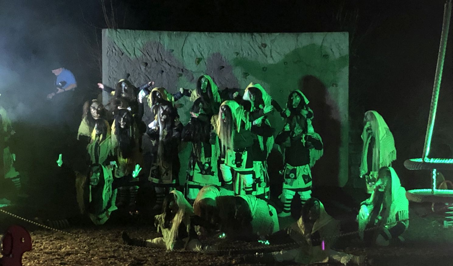 Gruppe grün verkleideter Personen der Narrenzunft Ruademser Gumpa Hexa e.V.                       